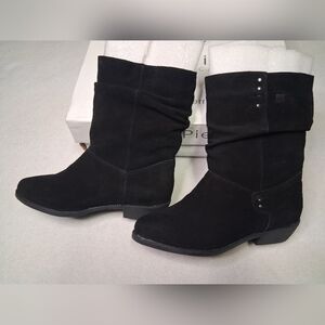 Henri Pierre Chic Black Suede Women's Winter Boots
